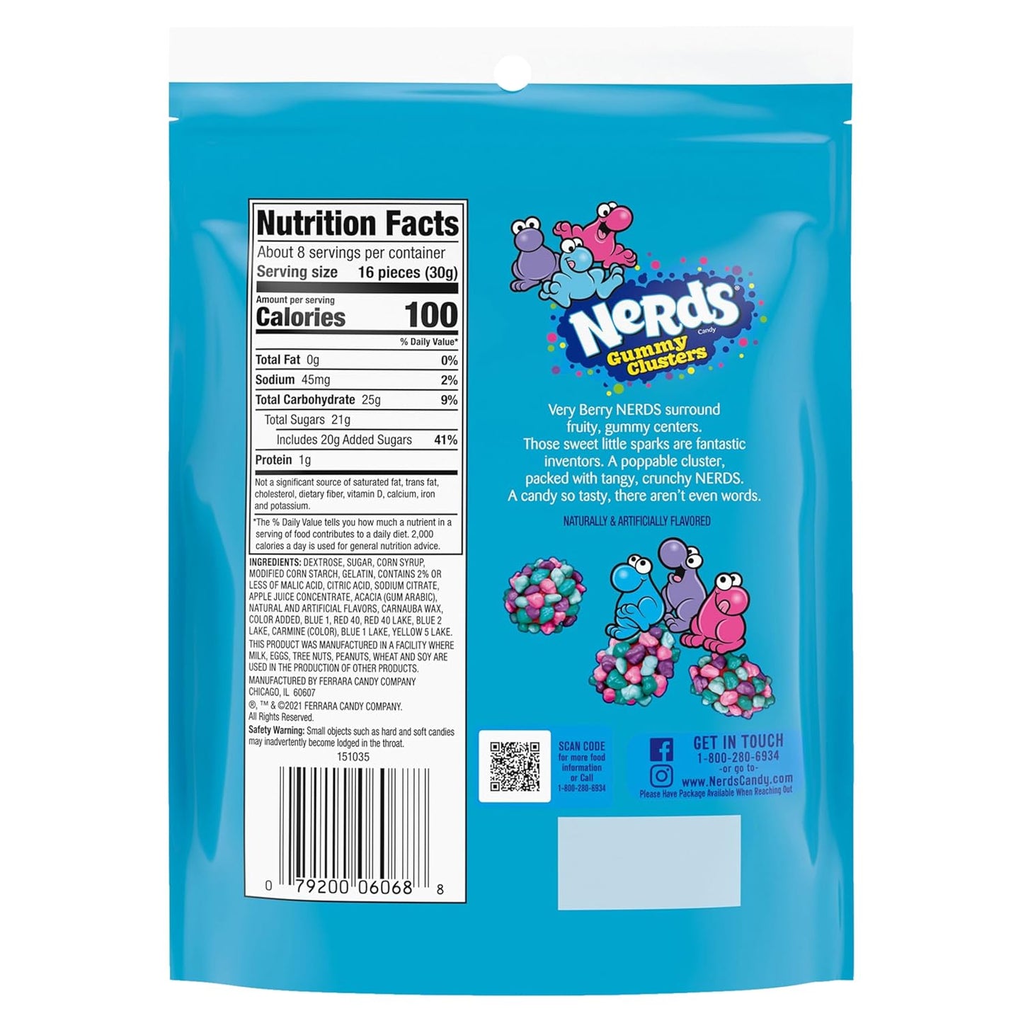 NERDS Gummy Clusters, Candy, Very Berry, Crunchy and Gummy, 8 oz